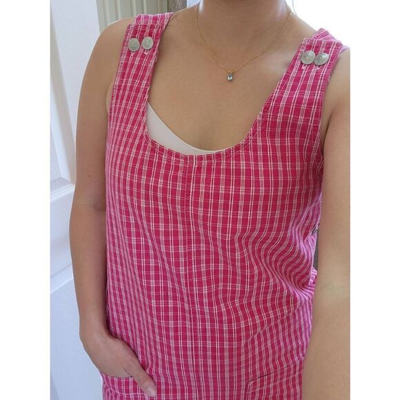 No excuses Sexy Tough Jeanwear 90s red plaid overall mini dress M 100% cotton - Picture 2 of 5